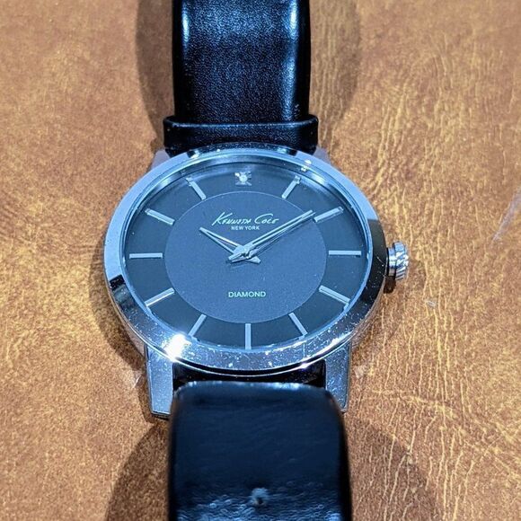 Kenneth Cole Men's New York Rock Out Diamond Analog Stainless Watch - Black Leat - Picture 8 of 9